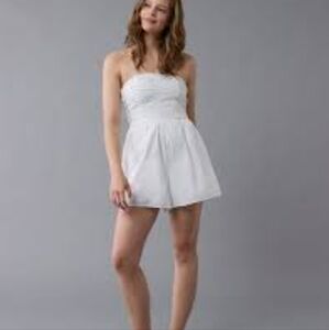 American Eagle Ruched Tube Bodice Romper White